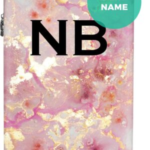 Koffer Personalisiert - Cabin Max Handgepäck 55x40x20 - Rosa Marmor mit Gold - Rollkoffer Leicht - Mit Namen Initialen