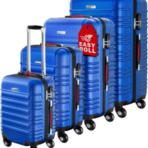 Monzana® Kofferset 4tlg Hartschalen Koffer S-M-L-XL Gel-Griffe 4 Rollen ABS Hardcase Schloss Füße Trolley Rollkoffer Reisekoffer Set Navy