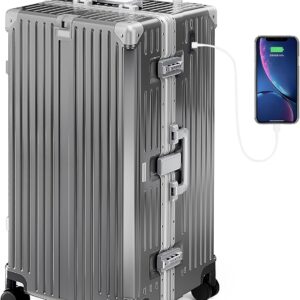 Polycarbonat Koffer Groß XL - 97L Innenvolumen, Leicht Hartschalenkoffer Reisekoffer Luggage Suitcase mit Rollen, TSA Schloss & Aluminium Rahmen, 77x40x36 cm, Dunkelgrau