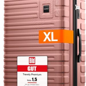 Travely Polycarbonat Koffer Groß 77cm XL - 100L Innenvolumen - 158cm Gurtmaß, sehr robuster Hartschalenkoffer mit sanften Rollen & TSA Schloss, Reisekoffer, Handgepäck Koffer, Reisekoffer mit Rollen