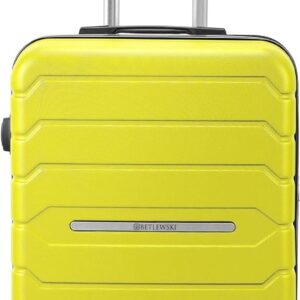 BETLEWSKI - Mittelgroß Koffer Hartschale - Reisekoffer mit 4 Rollen - Leicht Hartschalenkoffer ABS Rollkoffer mit Schloss - Modell Eclipse - Größe 66 cm x 43 cm x 27 cm 63 Liter - Gelb