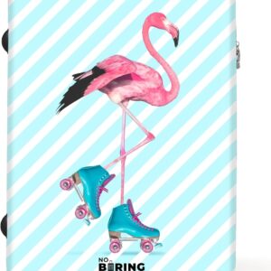 Koffer XL Groß 77x51.5x28 cm Reisekoffer mit 4 Rollen Leicht Trolley Hartschalenkoffer Suitcase Large Muster - Streifen - Flamingo