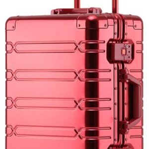 Aoun Hartschalenkoffer, Handgepäck, komplett aus Aluminium, Reißverschluss, mit Rollen und Schloss, Hartschalenkoffer, komplett aus Metall, aufgegebenes Gepäck, Trolley-Koffer für Geschäftsreisen, rot