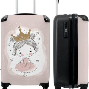 Koffer Mädchen Trolley Handgepäck Hartschalenkoffer Klein Geschenk - Kinder - Prinzessin - Herzen - 55x35x20cm