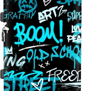 NoBoringSuitcases.com Hartschalenkoffer Groß, TSA-geprüft Mit 4 Rollen Leicht - Reisekoffer Mittelgroß (Blaues Graffiti-Schwarz, 67 cm - 72 L)