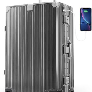 Polycarbonat Koffer Groß XL - 96L Innenvolumen, Leicht Hartschalenkoffer Reisekoffer Luggage Suitcase mit Rollen, TSA Schloss & Aluminium Rahmen, 76x49x30 cm, Dunkelgrau