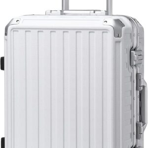 Supercase Hartschale Koffer Trolley Aluminium Rahmen Reisekoffer PC Handgepäck mit 4 Rollen TSA, Check-In Gepäck Rollkoffer Weiß 54x 38x 23cm