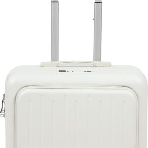 Travel Koffer, 18“ Leicht Hartschalenkoffer Trolley Reisekoffer mit 4 Rollen Fronttasche Getränkehalter Passwortschloss, Koffer Erweiterbar für Studenten, Geschäftsleute, Touristen, bis 30kg (Weiß)