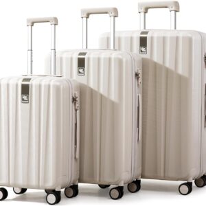 Hanke 50,8 cm Handgepäck, leicht, Kabinenkoffer, Polycarbonat, Hartschalenkoffer mit Rollen, elfenbeinweiß, 3 PCS Set（20"/24"/29"）, Handgepäck