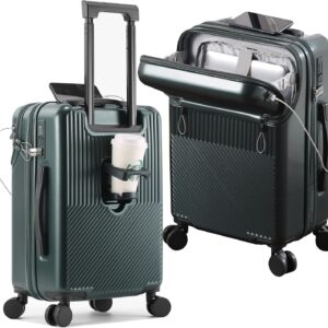 Hartschalenkoffer Mittelgroß Leicht Kleiner Reise Koffer Mit Rollen Von Vorne Zu Öffnender Koffer Handgepäck Mit Laptopfach Und Zahlenschloss,Grün,20in