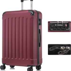Premium Reisekoffer TSA-Schloss,YKK-Reißverschluss Hartschalen-Koffer Trolley Rollkoffer Suitcase Handgepäck 4 Rollen (Wein rot, XL)