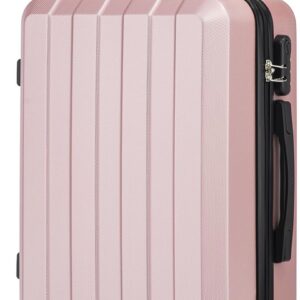 Trolley Reisekoffer Suitcase, Travel Rollkoffer Handgepäck, Kabinenkoffer Hartschalenreisekoffer mit 4 Rollen 360°, Zahlenschloss, Weicher Gummigriff (M, Roségold)